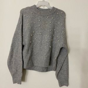 Gray sweater with pearls